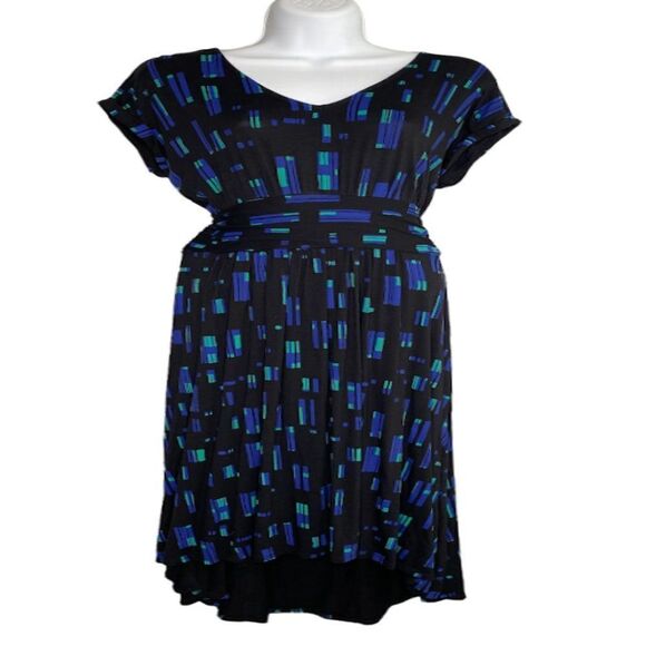 Apt 9 Black Blue Teal Dolman Sleeve Ruched Waist High Low Dress‎ Petite Small PS - Picture 2 of 7